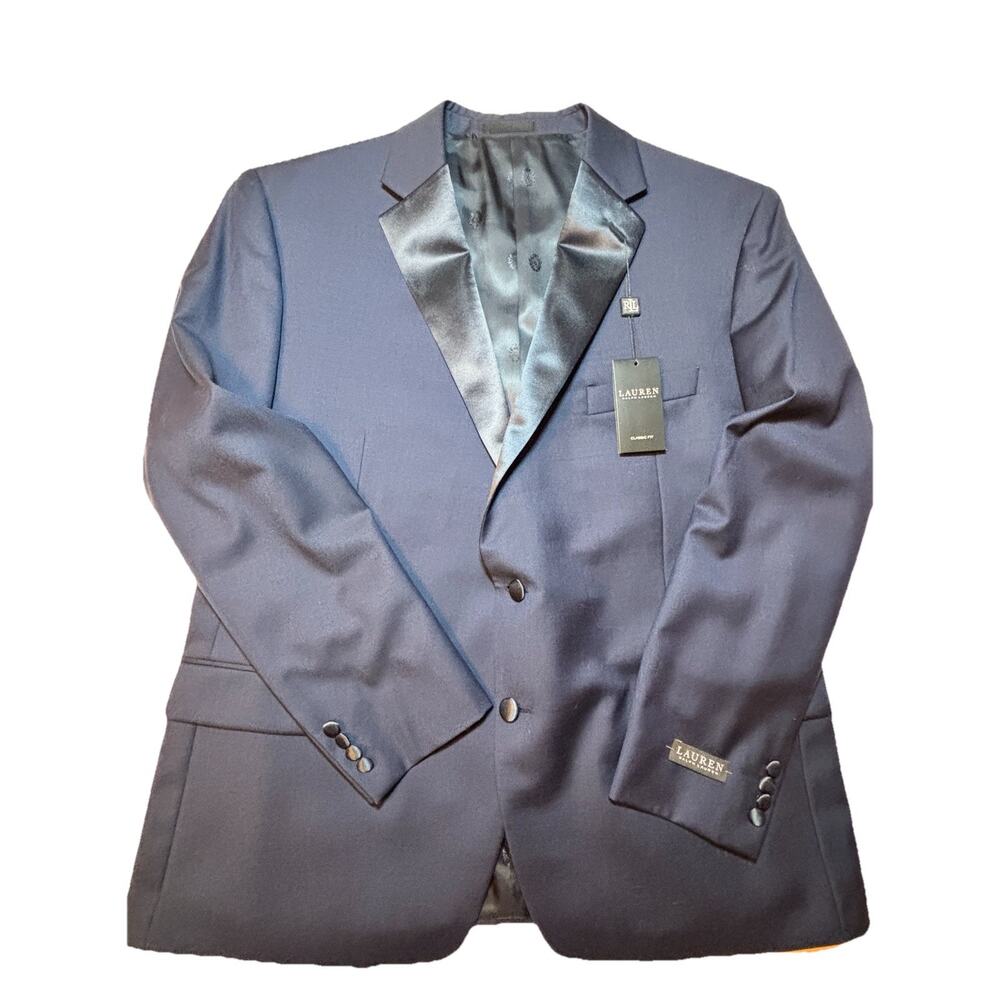 Lauren Ralph Lauren Mens Larry Tuxedo Classic Fit Solid Suit Jacket Blue 48R